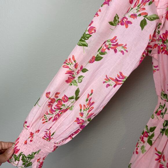 Banjanan Peach PInk Floral Ruffle Long Sleeve Maxi Cottage Dress Large - Picture 4 of 9